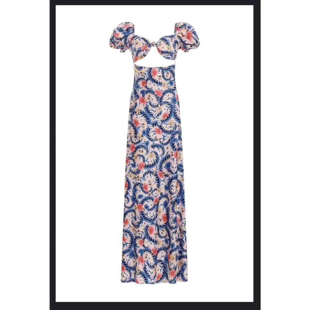 Agua Bendita Blue and Pink Floral Maxi Dress - Picture 3 of 13